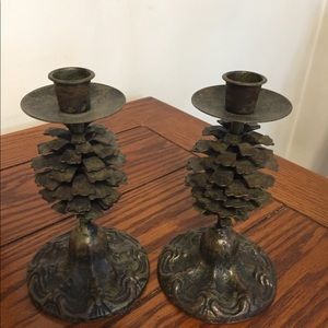 Pinecone candle holders (set of 2)